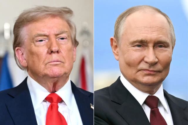 (Izq.) El presidente de Estados Unidos, Donald Trump, en Washington el 18 de agosto de 2025. (Der.) El presidente ruso, Vladimir Putin, en Anchorage, Alaska, el 15 de agosto de 2025. Andrew Caballero-Reynolds/AFP a través de Getty Images