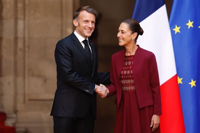 El presidente de Francia Emmanuel Macron se reúne con Sheinbaum tras su llegada a México