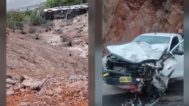 Capturas de vídeo cedidas por Camaná Noticias Digital del accidente de un autobús de transporte de pasajeros que dejó 37 muertos al caer por un abismo en una zona rural de la región de Arequipa. La Fiscalía de Perú ha iniciado "diligencias urgentes e inaplazables" que busca determinar las causas del accidente que se produjo luego de que el autobús "impactara con una camioneta a la altura del kilómetro 780 de la Panamericana Sur", según señaló el Ministerio Público en un comunicado. (EFE/ Percy Jaila)