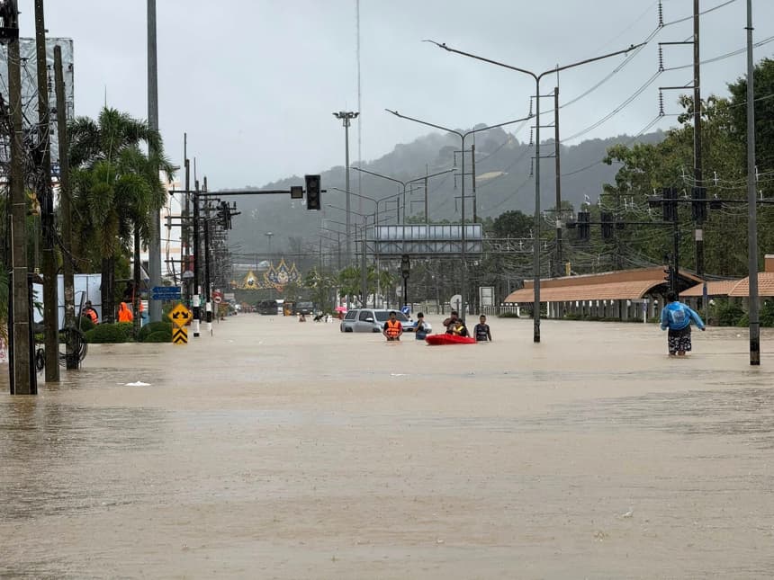 La localidad tailandesa de Songkhla durante las inundaciones que afectan al sur del país.