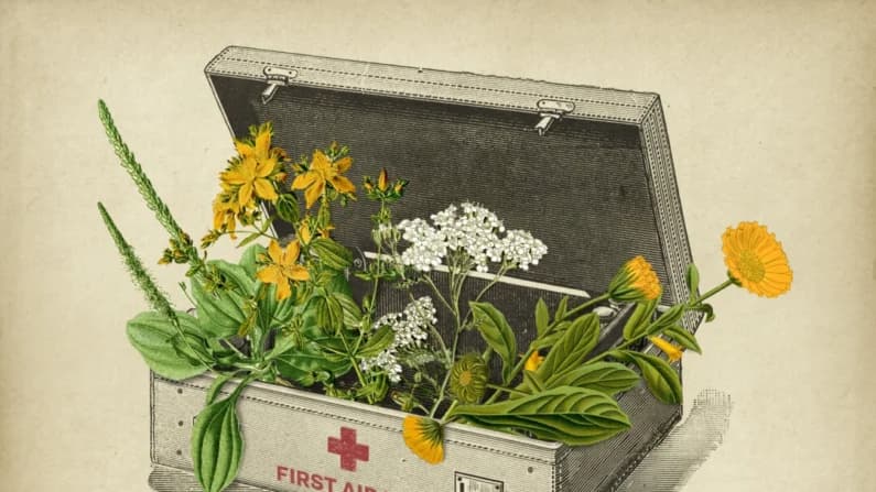 Exmédico militar enseña primeros auxilios con un botiquín que incluye plantas medicinales