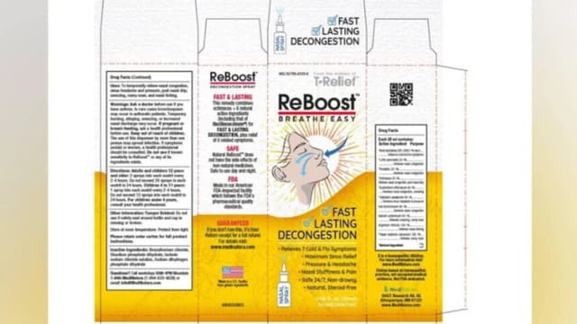 Imagen del empaque del spray nasal MediNatura ReBoost retirado. Cortesía de la FDA