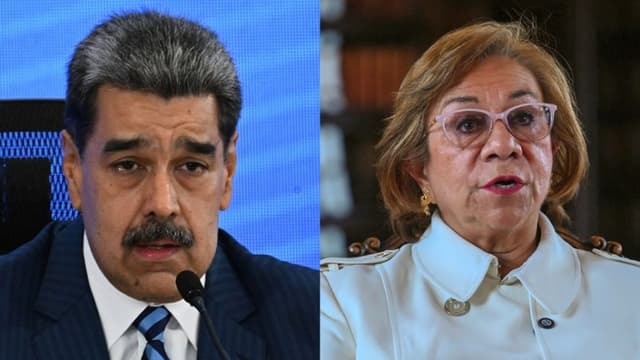 El presidente venezolano Nicolás Maduro hablando durante la Reunión de Juristas en Defensa del Derecho Internacional en el Hotel Eurobuilding de Caracas el 14 de noviembre de 2025. (Foto de Federico PARRA y Joaquín SARMIENTO / AFP a través de Getty Images) / La ministra de Relaciones Exteriores de Colombia, Rosa Yolanda Villavicencio, gesticula durante una entrevista con la AFP en el Palacio de San Carlos, en Bogotá, el 19 de septiembre de 2025. (LUIS ACOSTA/AFP vía Getty Images)