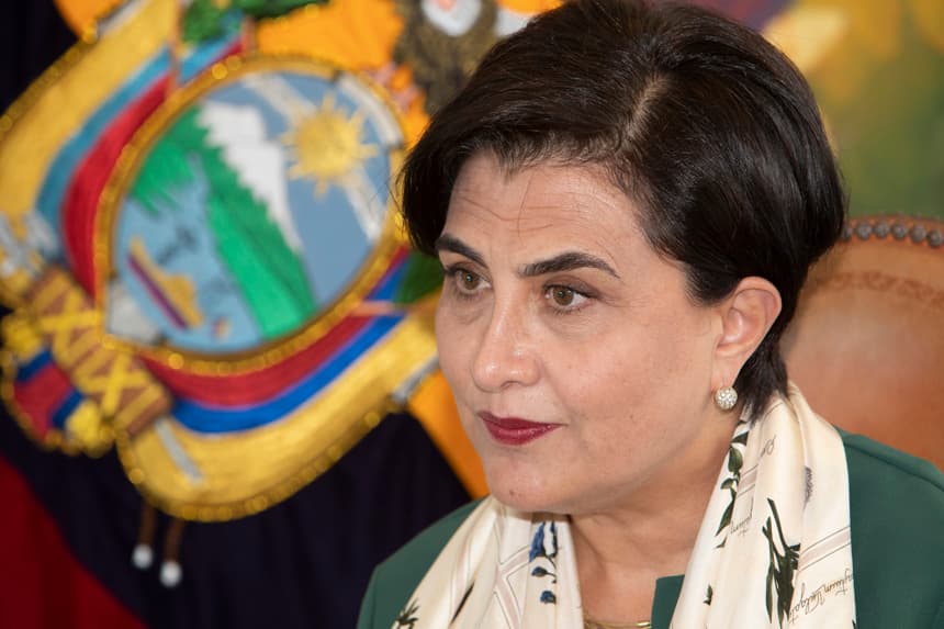 La canciller de Ecuador, Gabriela Sommerfeld, habla durante una entrevista con EFE este martes, en Quito, Ecuador. (EFE/ Gianna Benalcázar)