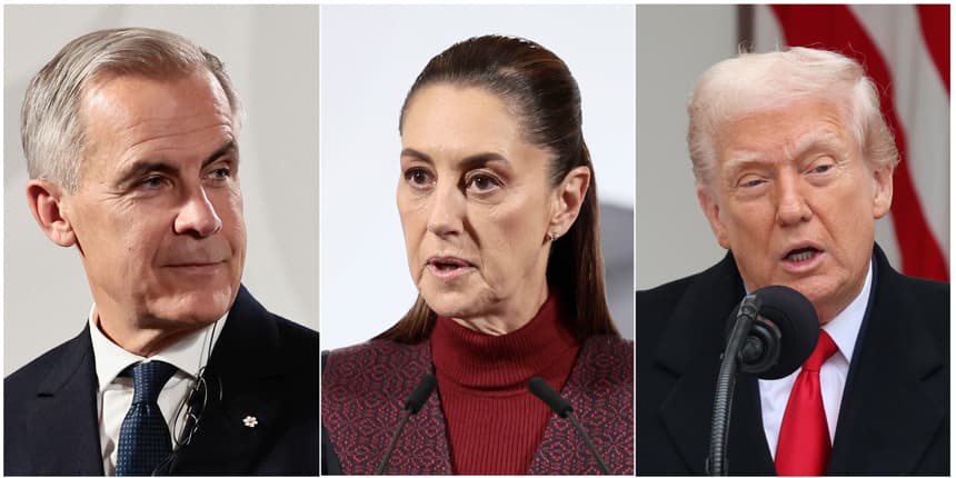 Combo de fotografías que muestra al primer ministro de Canadá, Mark Carney (i); la presidenta de México, Claudia Sheinbaum (c), y al presidente de Estados Unidos, Donald Trump. Imagen de archivo. (EFE/ José Méndez/ Octavio Guzmán)