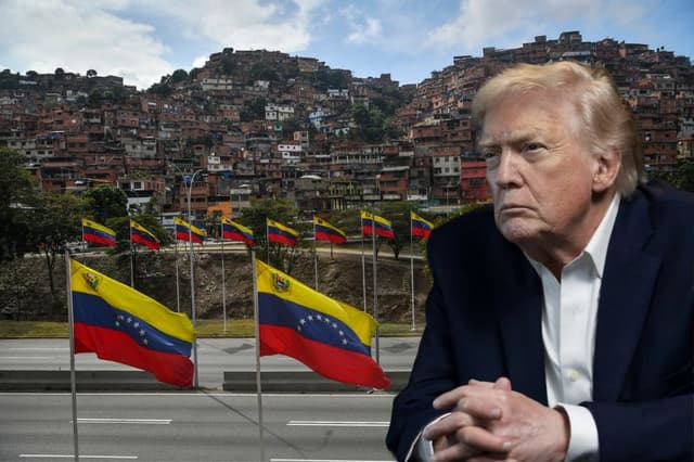 Composición de The Epoch Times. Vista de banderas venezolanas cerca del barrio de Petare tras la captura de Nicolás Maduro por las fuerzas estadounidenses, el 7 de enero de 2026 en Caracas, Venezuela. (Carlos Becerra/Getty Images);
El presidente de Estados Unidos, Donald Trump supervisa las operaciones militares estadounidenses en Venezuela desde el club Mar-a-Lago de Trump el 3 de enero de 2026 en Palm Beach, Florida. (Molly Riley/La Casa Blanca a través de Getty Images)