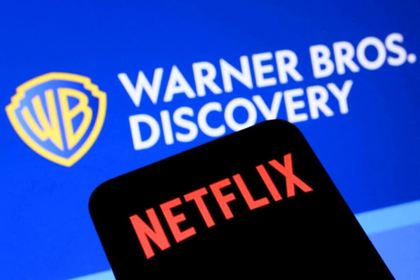 Logotipos de Netflix y Warner Bros. Discovery, en esta ilustración creada el 5 de diciembre de 2025. (Dado Ruvic/Reuters).