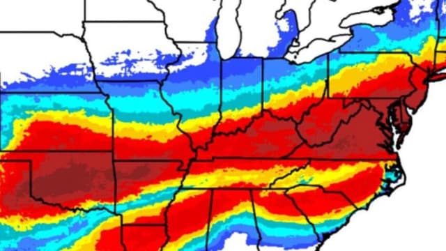 El 21 de enero de 2026 se publicó un mapa del Servicio Meteorológico Nacional que mostraba el riesgo de nevadas o hielo para el invierno. (NWS).