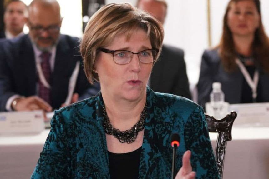 La embajadora de Estados Unidos en Honduras, Laura F. Dogu en la Casa Presidencial de Tegucigalpa, el 10 de enero de 2023. (STRINGER/AFP vía Getty Images)