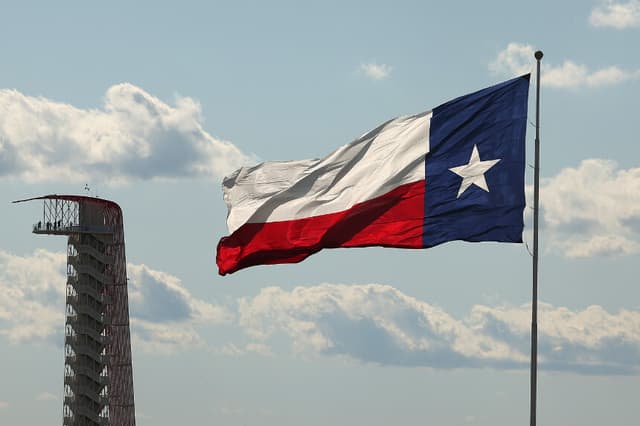 A general view of the Texas state flag and signature observation tower during practice for the NASCAR Xfinity Series Focused Health 250 at Circuit of The Americas on March 22, 2024 in Austin, Texas. (Photo by Jonathan Bachman/Getty Images)