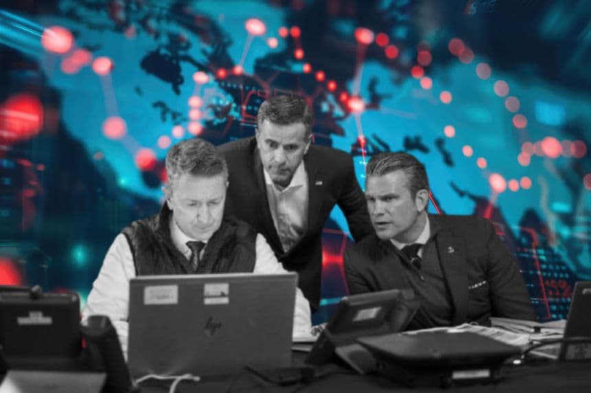 Composición de The Epoch Times. ((De izquierda a derecha) El presidente del Estado Mayor Conjunto, general Dan Caine; el director de la CIA, John Ratcliffe, y el secretario de Guerra, Pete Hegseth, supervisan las operaciones militares estadounidenses en Venezuela desde el club Mar-a-Lago del presidente Donald Trump el 3 de enero de 2026 en Palm Beach, Florida. | Molly Riley/La Casa Blanca a través de Getty Images)