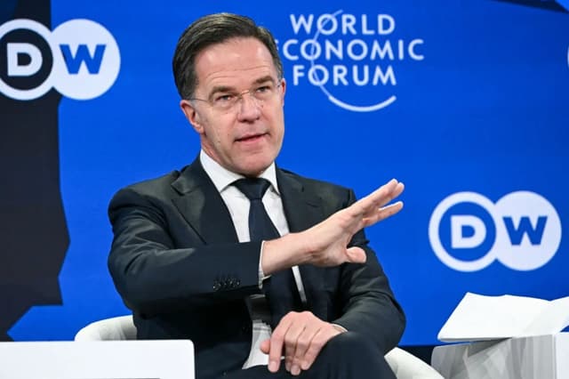 El secretario general de la OTAN, Mark Rutte, en la reunión anual del Foro Económico Mundial en Davos, Suiza, el 21 de enero de 2026. (Fabrice Coffrini/AFP a través de Getty Images).