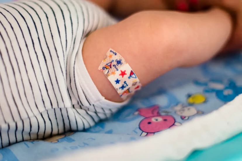 Un bebé después de recibir una vacuna contra la hepatitis B y otras enfermedades, en una fotografía ilustrativa sin fecha. (Riccardo Milani/Hans Lucas/AFP a través de Getty Images)