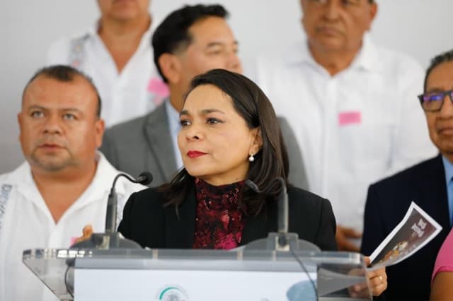 La senadora Beatriz Mojica Morga durante una conferencia de prensa en el Senado. (Crédito: Senado de México)