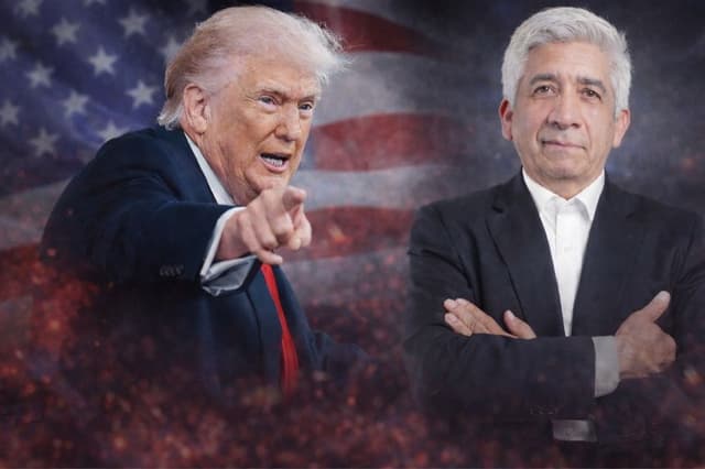 Diseño de The Epoch Times. El presidente Donald Trump (Kenny Holston-Pool/Getty Images) | El periodista especializado en seguridad pública, Raúl Fraga Juárez. (Cortesía: Raúl Fraga)