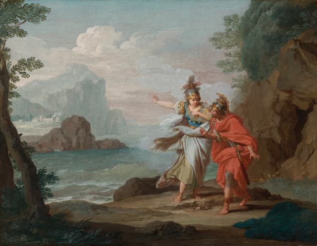 Atenea se le aparece a Odiseo para revelar la isla de Ítaca, siglo XVIII, por
Giuseppe Bottani. Óleo sobre lienzo. (Colección privada. Dominio público)