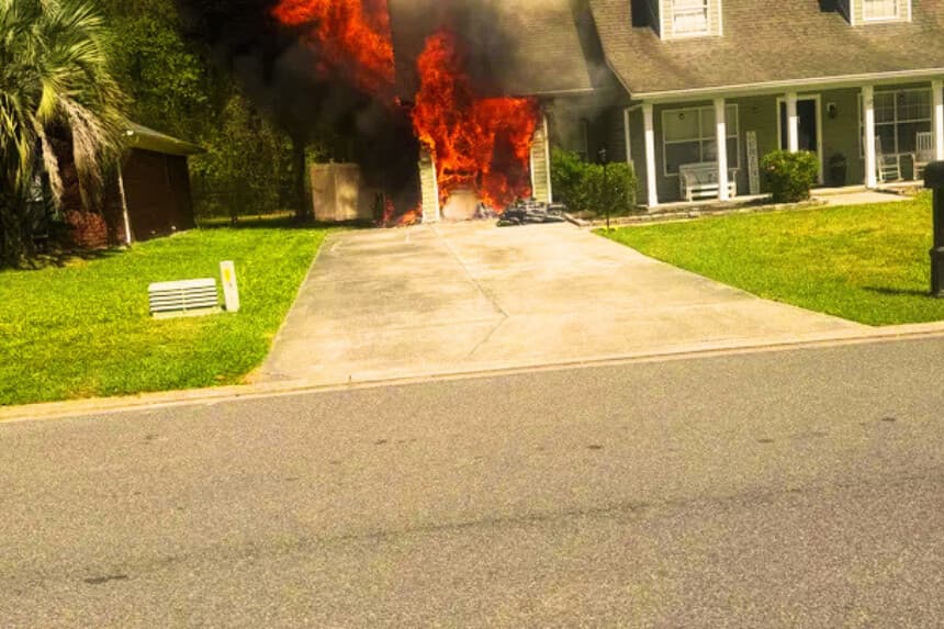 La casa de los Johnson en llamas, el 30 de marzo de 2026. (Crédito: GoFundMe)