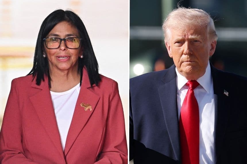 Imagen compuesta. (Izq.) La presidenta interina de Venezuela, Delcy Rodríguez. (Federico PARRA / AFP vía Getty Images); (Dcha.) El presidente de Estados Unidos, Donald Trump. (Tasos Katopodis/Getty Images)
