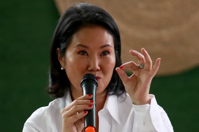 Keiko Fujimori, candidata presidencial del partido Fuerza Popular, interviene durante el tradicional desayuno previo a las elecciones presidenciales del 12 de abril de 2026 en Lima, Perú. (Raúl Sifuentes/Getty Images)