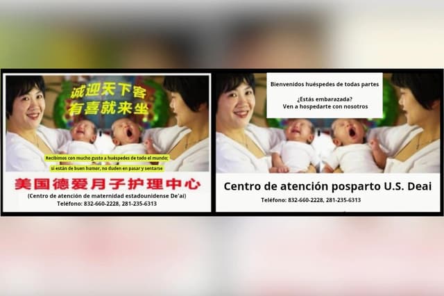 Un anuncio de una empresa dedicada al "turismo de maternidad" en el área de Houston conocida como De’Ai Postpartum Care Center. La Fiscalía General del estado de Texas presentó una demanda contra ella alegando que ha llevado a cabo una actividad ilegal de "turismo de maternidad". (Cortesía de la Fiscalía General del estado de Texas).