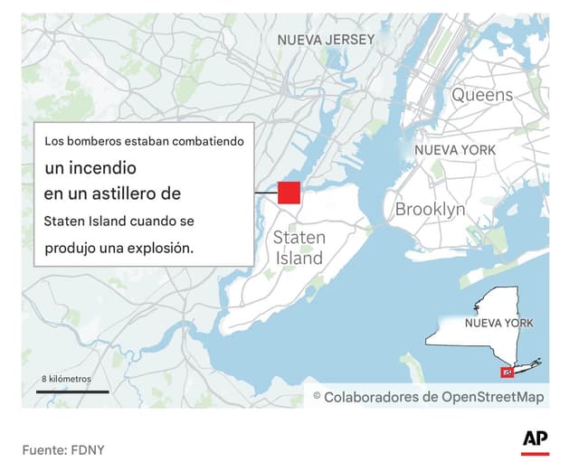Una explosión en un astillero en Staten Island, Nueva York, el viernes hirió a varias personas, dijeron los bomberos. (Integración digital AP)