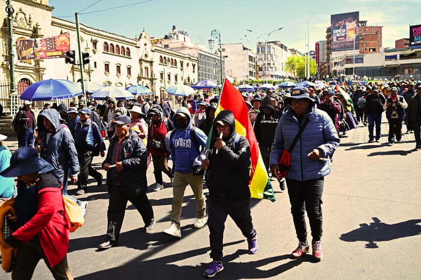 Demonstrators take part in an anti-government protest calling for the resignation of Bolivian President Rodrigo Paz in La Paz on June 1, 2026. (Photo by Marvin RECINOS / AFP via Getty Images)