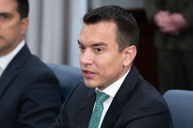 El presidente ecuatoriano, Daniel Noboa durante su visita al Pentagono en Washington, D. C., el 15 de junio de 2026. (SAUL LOEB / AFP vía Getty Images)