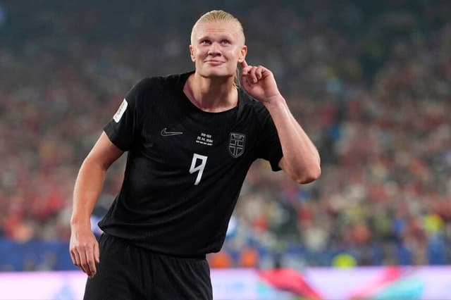 Erling Haaland celebra tras marcar el tercer gol de Noruega durante su partido contra Senegal en East Rutherford, Nueva Jersey, el 22 de junio de 2026. (Steve Luciano/Foto AP).