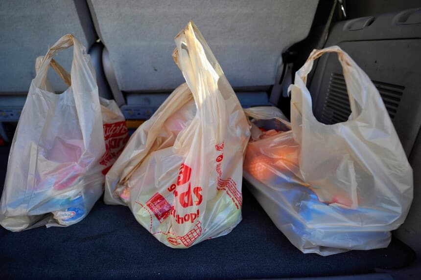 Bolsas de plástico de supermercado en la parte trasera de un coche en La Crescenta, California, el 17 de noviembre de 2010. (Kevork Djansezian/Getty Images).