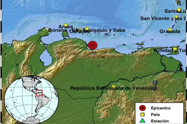 Imagen difundida en la cuenta en X @sgcol del Servicio Geológico Colombiano donde se ve el epicentro de un terremoto de magnitud 7,1 registrado este jueves en el noroeste de Montalbán, en el centro de Venezuela. (EFE/ USGS)