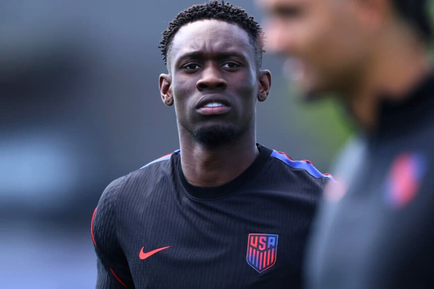Folarin Balogun, de Estados Unidos, entrena en la Universidad de Washington, en Seattle, el 5 de julio de 2026. (Jamie Squire/Getty Images).