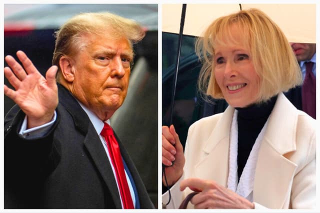 (Izquierda) El expresidente Donald Trump en Nueva York el 26 de enero de 2024. (Derecha) E. Jean Carroll llega al tribunal federal de Manhattan en Nueva York el 26 de enero de 2024. (Eduardo Muñoz/Reuters; Spencer Platt/Getty Images).