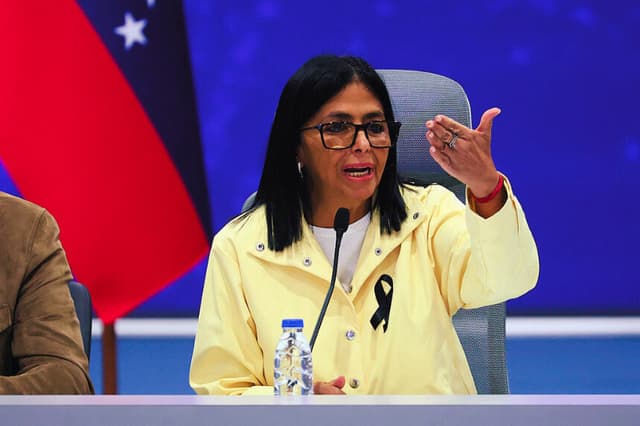 La presidenta interina de Venezuela, Delcy Rodríguez. (Lucas AGUAYO / AFP vía Getty Images)