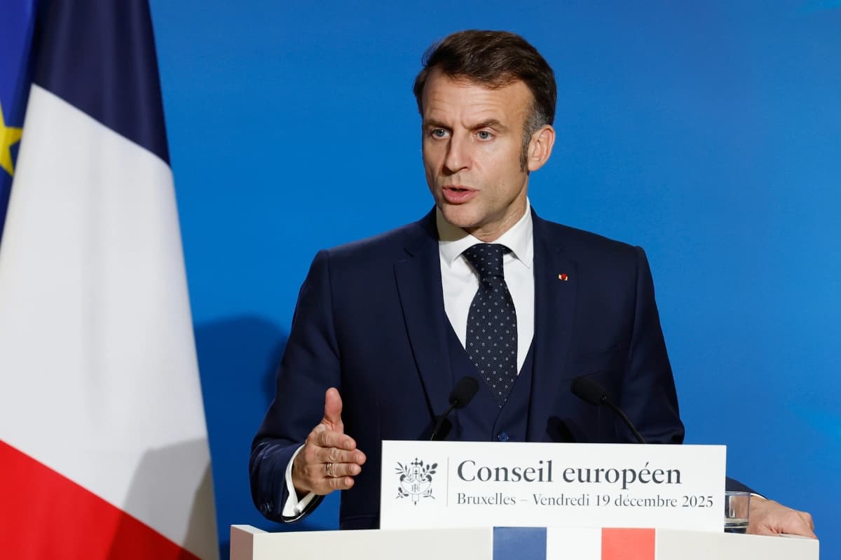 El presidente francés Emmanuel Macron en Bruselas, Bélgica, el 19 de diciembre de 2025. (Geert Vanden Wijngaert/AP Photo)