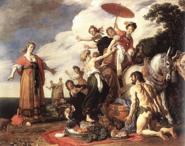 Odiseo conoce a la amable y modesta princesa Nausícaa. «Odiseo y Nausícaa», 1619, de Pieter Lastman. Óleo sobre tabla. Alte Pinakothek, Múnich. (Dominio público)