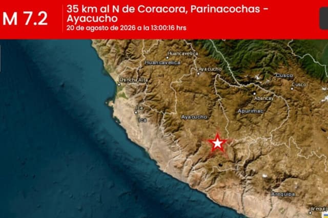 Captura de pantalla tomada de la pagina oficial del Instituto Geofísico del Perú que muestra el lugar del epicentro del terremoto de magnitud 7,2 ocurrido en la región andina de Ayacucho, en el sur de Perú. (EFE/ Instituto Geofísico del Perú)
