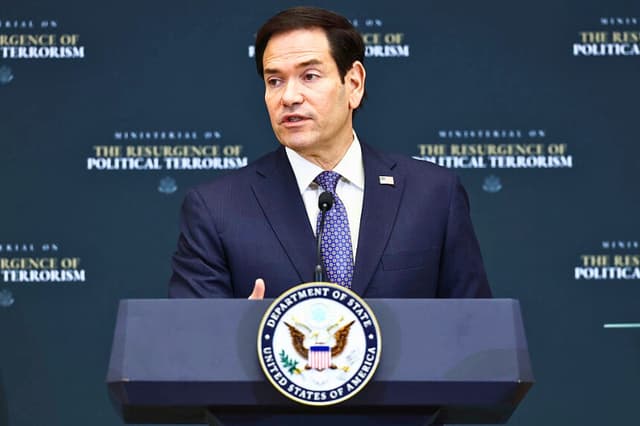 El secretario de Estado de EE.UU., Marco Rubio, pronuncia las palabras de apertura durante la Ministerial sobre el Resurgimiento del Terrorismo Político en el Departamento de Estado en Washington el 16 de julio de 2026. (Finn Gomez/Getty Images).