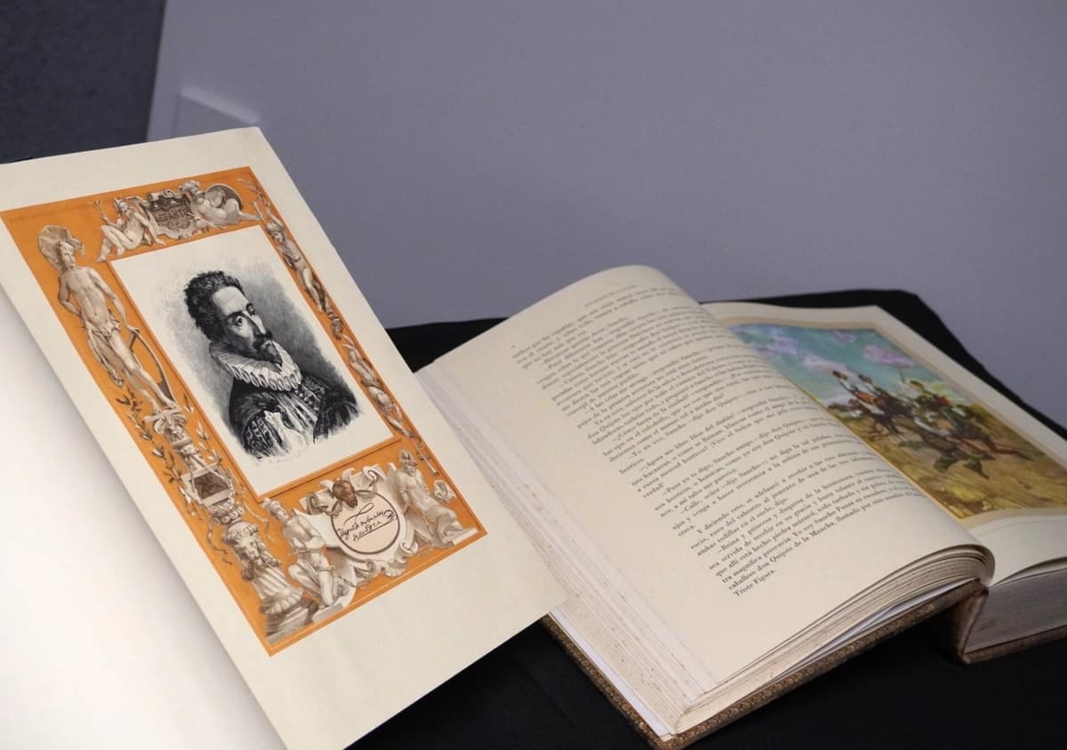 Réplicas del "Don Quijote" original de Miguel de Cervantes, publicado en dos partes en 1605 y 1615, en exhibición en el Instituto Cervantes de Melbourne, Australia, el 13 de agosto de 2026. Cortesía de Minh Anh