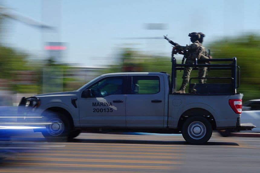 Miembros del Ejército, la Armada y la Guardia Nacional de México, el 25 de agosto de 2026. (Juan Antonio HERNÁNDEZ AVALOS/ AFP vía Getty Images)