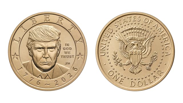 Una nueva moneda de 1 dólar presenta la imagen del presidente Donald Trump. (Departamento del Tesoro/Gráfico de AP)
