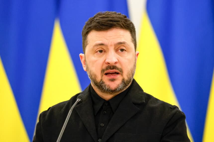 El presidente ucraniano Volodymyr Zelenskyy en Vilnius, Lituania, el 25 de enero de 2026. (Petras Malukas/AFP vía Getty Images).