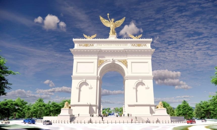 Una representación artística del "Arco de la Independencia" propuesto por el presidente Donald Trump, en un material de prensa obtenido el 10 de abril de 2026. (Comisión de Bellas Artes de EE. UU./Material de prensa vía Reuters)