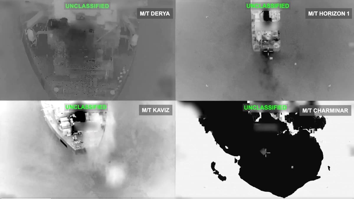 Las fuerzas del CENTCOM destruyen cinco buques petroleros iraníes el 8 de septiembre, en una imagen fija de un video. (Comando Central de EE. UU./Captura de pantalla vía The Epoch Times)