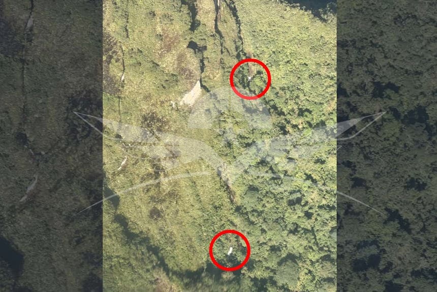 Fotografía cedida este lunes, por la Fuerza Aérea Colombiana (FAC), que muestra "indicios" del avión Cessna T-206 que perdió comunicación el domingo, cuando cubría la ruta entre el departamento del Chocó y Bogotá con cinco personas a bordo. (EFE/ Fuerza Aérea Colombiana)