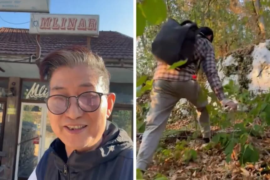 El empresario chino Shen Qijia ha logrado huir de China. La imagen muestra capturas de pantalla de videos que publicó durante su salida del país. (Composición de capturas de pantalla realizada por The Epoch Times).