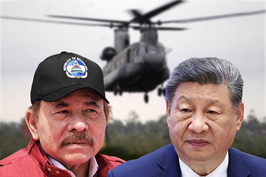 Imagen ilustrativa: Fondo, un avión militar estadounidense (OSCAR NAVARRETE/AFP via Getty Images) Izq. Mandatario de Nicaragua Daniel Ortega (JUAN BARRETO/AFP via Getty Images) Dcha. Líder chino Xi Jinping (Peter KOVALEV / POOL / AFP via Getty Images)