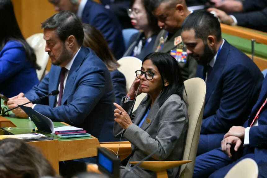 La presidenta interina de Venezuela, Delcy Rodríguez, asiste a la Asamblea General de la ONU en Nueva York, el 22 de septiembre de 2026. (Angela Weiss/AFP vía Getty Images).