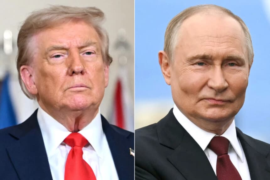 (Izquierda) El presidente de EE. UU., Donald Trump, en Washington el 18 de agosto de 2025. (Derecha) El presidente ruso, Vladímir Putin, en Anchorage, Alaska, el 15 de agosto de 2025. (Andrew Caballero-Reynolds/AFP vía Getty Images).
