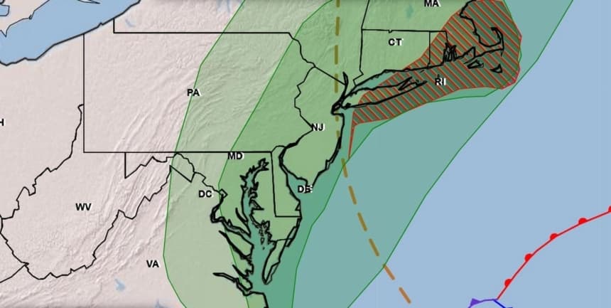 Un mapa del Servicio Meteorológico Nacional publicado el 25 de septiembre de 2026 muestra la posibilidad de lluvia, indicada en verde, y de lluvia intensa, indicada en marrón, para el viernes y el sábado. (Servicio Meteorológico Nacional, vía The Epoch Times)