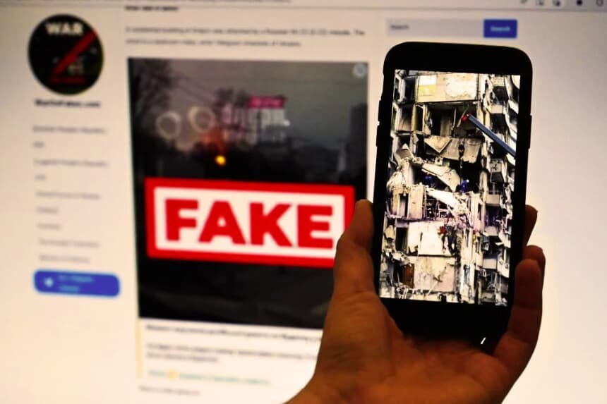 Foto ilustrativa, tomada el 14 de febrero de 2023, Los propagandistas prorrusos presentaron una hábil narrativa alternativa que desviaba la culpa de Moscú, utilizando la pseudoverificación de datos como herramienta de desinformación. (OLIVIER DOULIERY/AFP vía Getty Images)